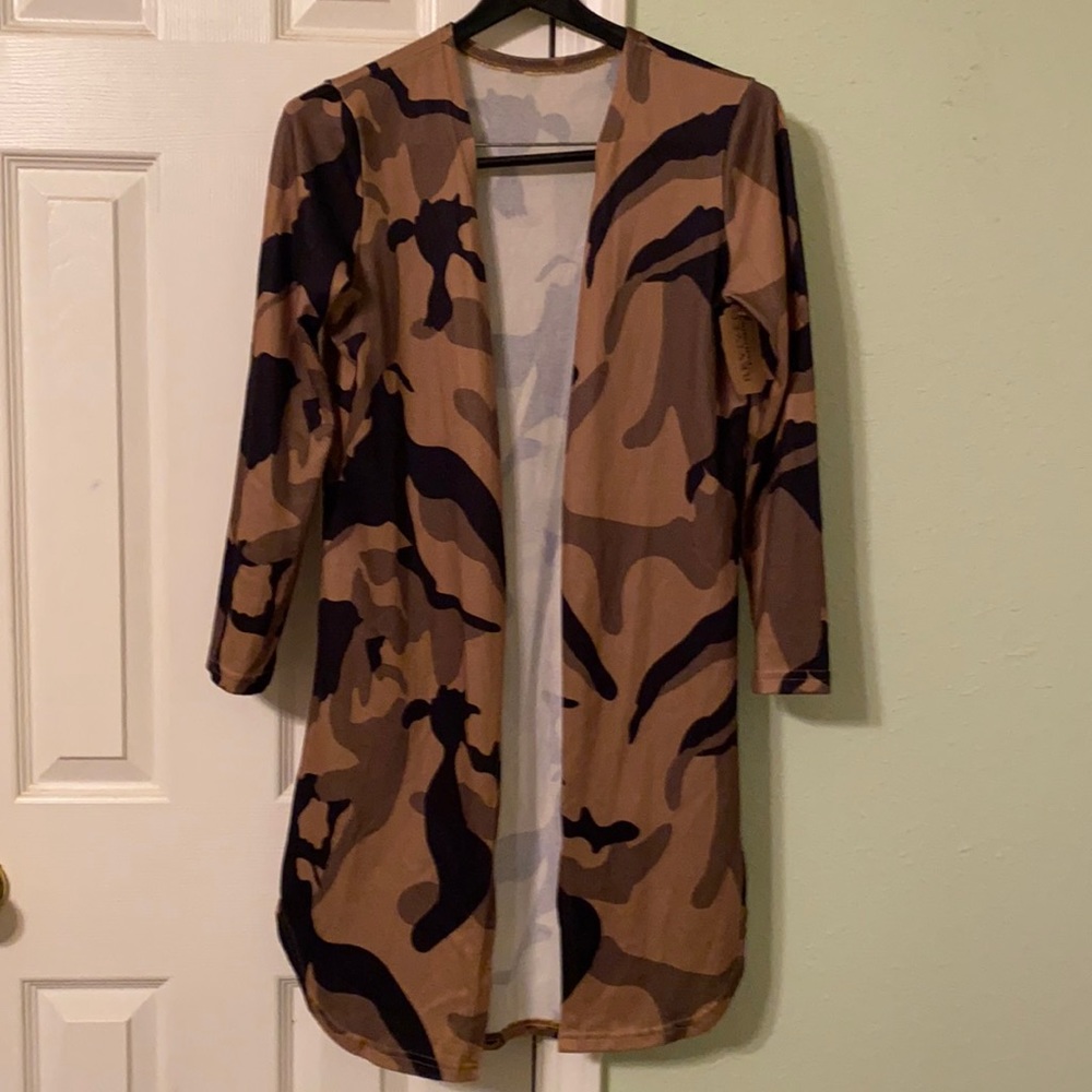 Camo long cardigan black/tan